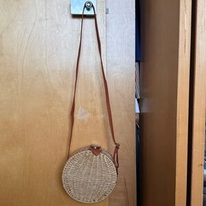 Round Woven Crossbody Bag - Tan